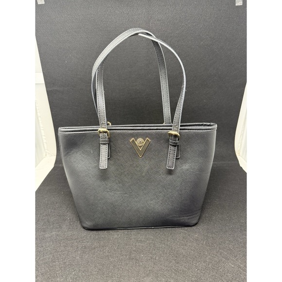 Orlandi Valentino Handbags - Orlandi Valentino Black Tote Handbag Gold Tone Logo Shoulder Bag Large Purse
